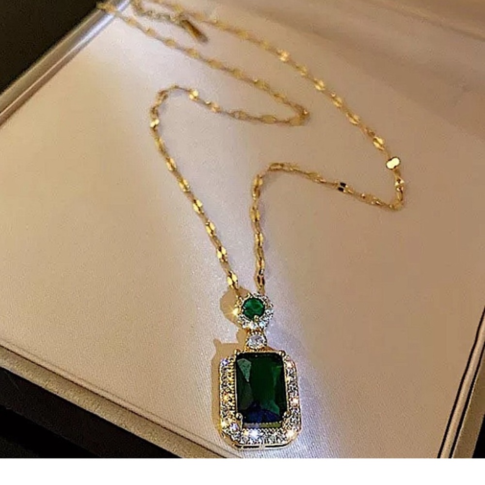 Emerald Gold Plated Charm Pendant Necklace